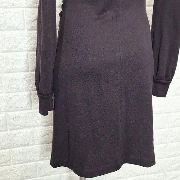 DIANE VON FURSTENBERG Dark Maroon Purple Long Sleeve Side Rouched Dress - Picture 6 of 10
